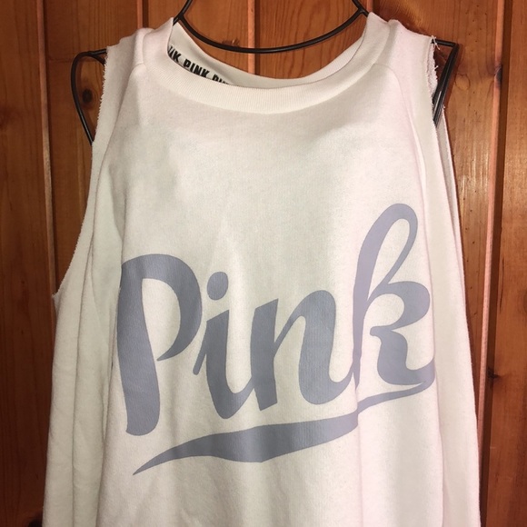 PINK Victoria’s Secret white and gray sweatshirt off the shoulder size small​​ - Picture 2 of 5
